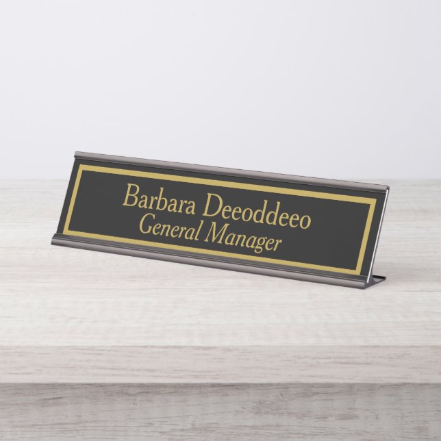 Placa De Mesa Gerente Geral Elegante Preto (Frente)
