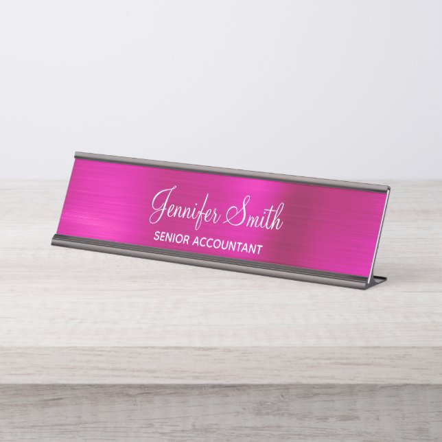 Placa De Mesa Girly Faux Hot Pink Foil (Frente)