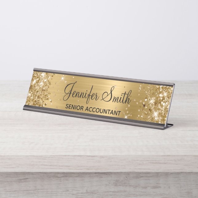 Placa De Mesa Girly Glittery Faux Gold Foil (Frente)