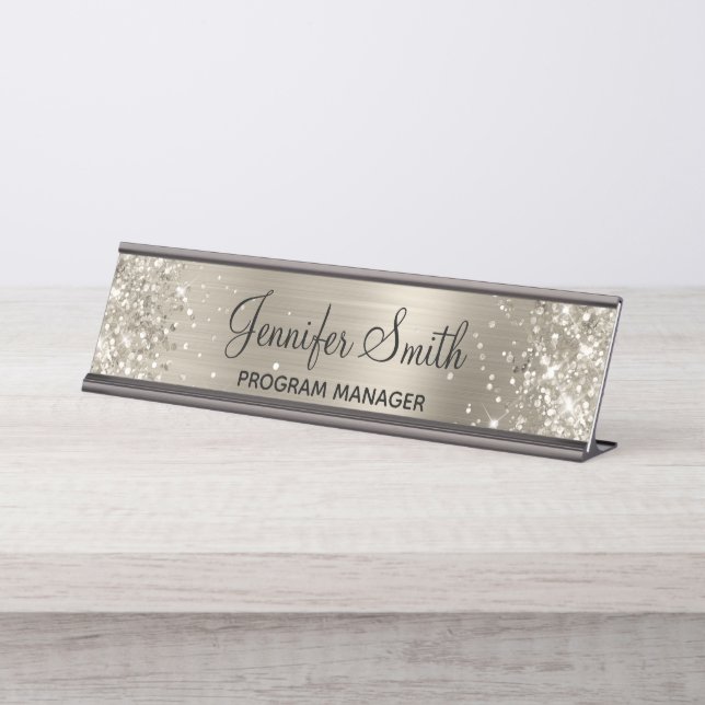 Placa De Mesa Girly Glittery Faux Platinum (Frente)