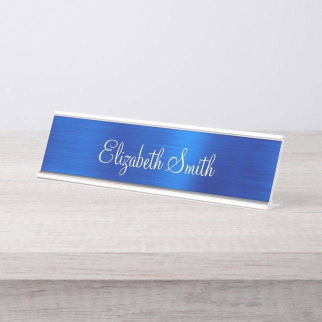 Placa De Mesa Girly Royal Blue Metallic Foil (Frente)