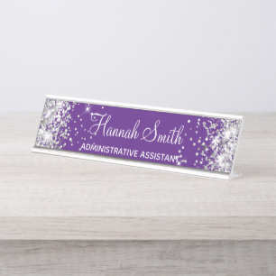Placa De Mesa Girly Silver Glitter Royal Purple