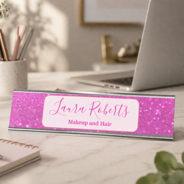 Placa De Mesa Glam Pink Brilho Minimal Marca (Criador carregado)