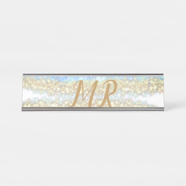 Placa De Mesa glitter dourado azul glitter glitter nome monogram (Frente)