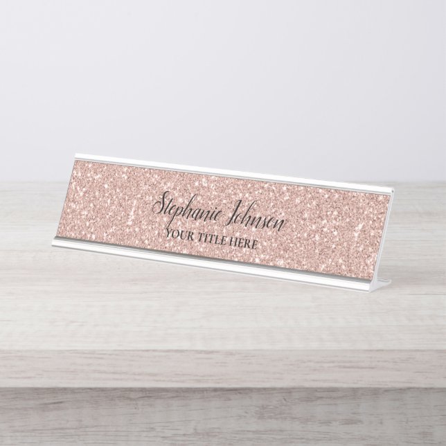 Placa De Mesa Glitter Dourado Rosa personalizado Faux (Frente)