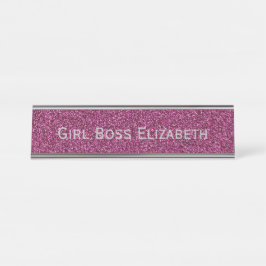 Placa De Mesa Glitter Rosa Personalizado e Garota Prateada Engra