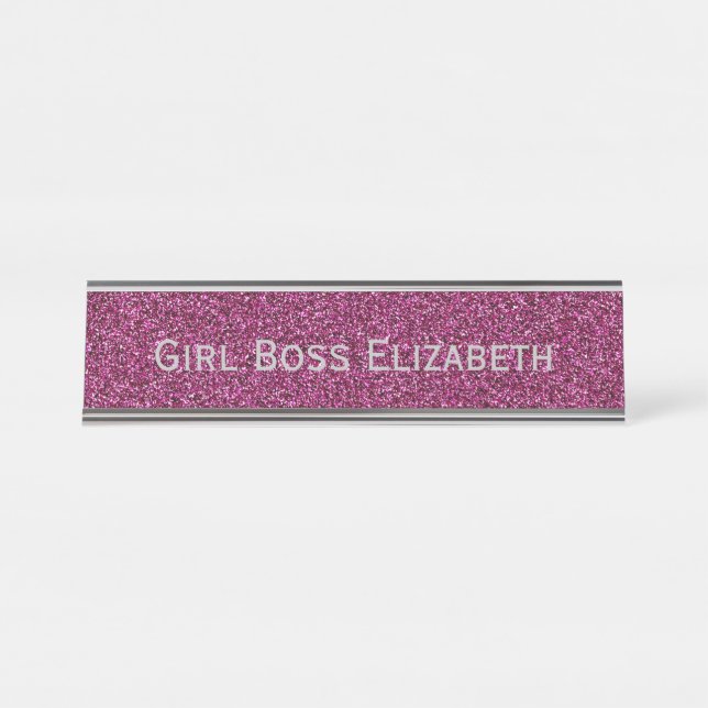 Placa De Mesa Glitter Rosa Personalizado e Garota Prateada Engra (Frente)