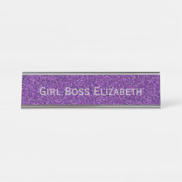 Placa De Mesa Glitter Roxo Personalizado Garota Prateada Engraça