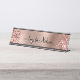 Placa De Mesa Glittery Faux Rosa Gold Foil Name