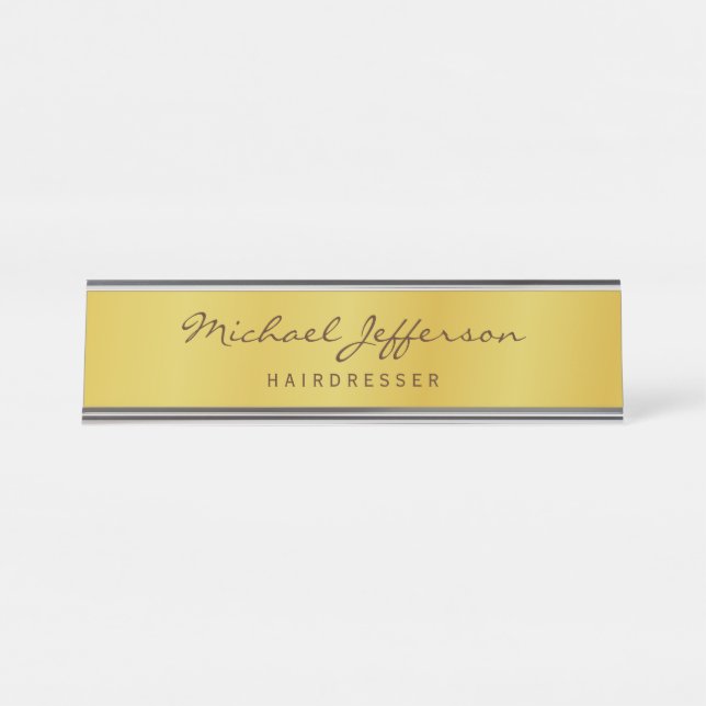 Placa De Mesa Gold Color Professional Handwriting Script (Frente)