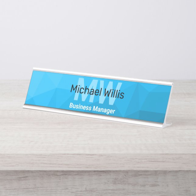 Placa De Mesa Gradiente de ciano azul padrão de malha geométrica (Frente)