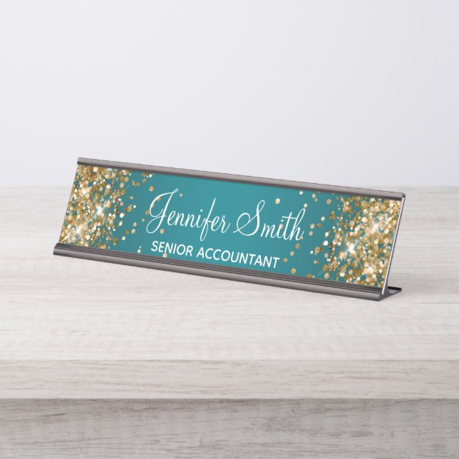 Placa De Mesa Gradiente Dourado de Turquesa Escura-Luminosa (Frente)