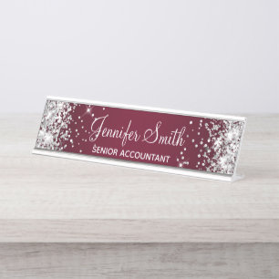 Placa De Mesa Gradiente Girly Silver Glitter Burgundy