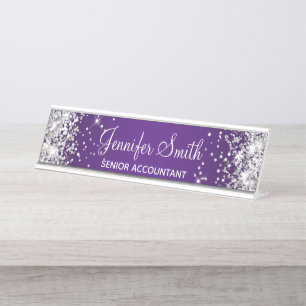 Placa De Mesa Gradiente Real Roxo da Glitter Girly Silver