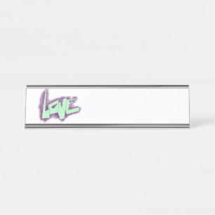 Placa De Mesa grafite de amor roxo verde menta tipografia pontos