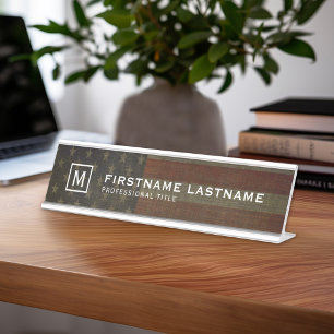 Placa De Mesa Grungy American Flag com Linen Finish e Name