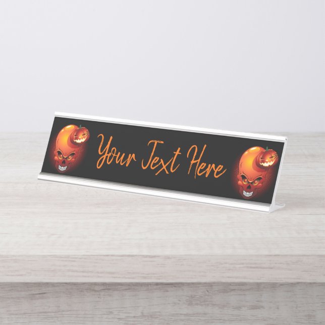 Placa De Mesa Halloween Skull e Pumpkin (Frente)
