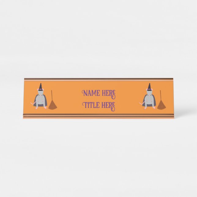 Placa De Mesa Halloween Witold Rat e Broom Personalizados (Frente)