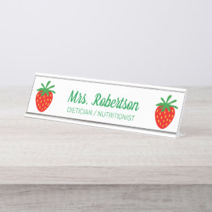Placa De Mesa Ícone nutricionista de morango vermelho personaliz
