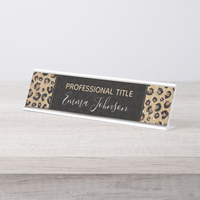 Placa De Mesa Impressão de Leopardo Negro brilhante Dourado Eleg (Frente)