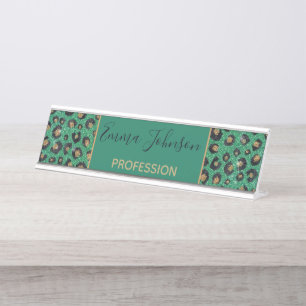 Placa De Mesa Impressão Dourada de Leopardo Preto- brilhante Ele