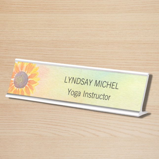 Placa De Mesa Instrutor Yoga Personalizado Girassol (Criador carregado)