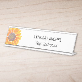 Placa De Mesa Instrutor Yoga Sunflower Personalizado