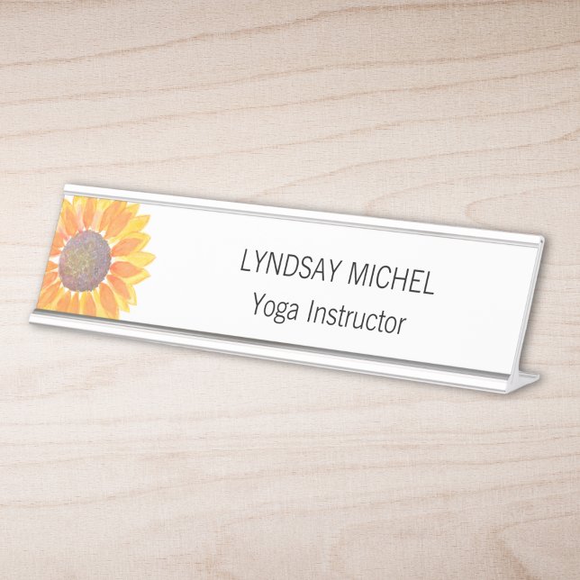 Placa De Mesa Instrutor Yoga Sunflower Personalizado (Criador carregado)