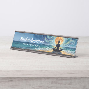 Placa De Mesa Ioga Meditação Céu Noturno Estrelado Lua Praia Oce