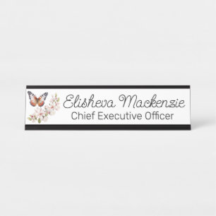 Placa De Mesa Jardim de Borboletas Laranja e Branco Escritório