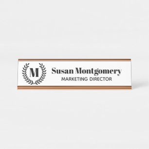 Placa De Mesa Laurels e monogramas negros clássicos Personaliz