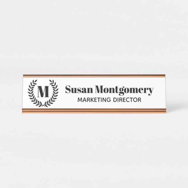 Placa De Mesa Laurels e Monogramas negros clássicos| Personaliza (Frente)