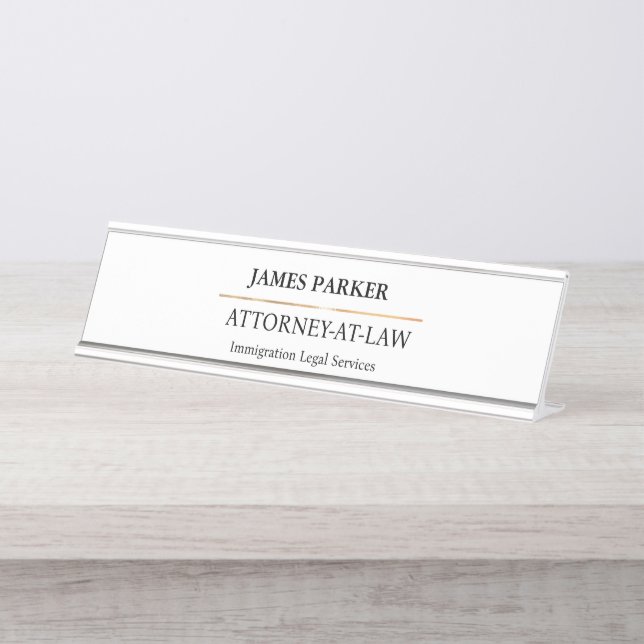 Placa De Mesa Lawyer Attorney At Law Classy White (Frente)
