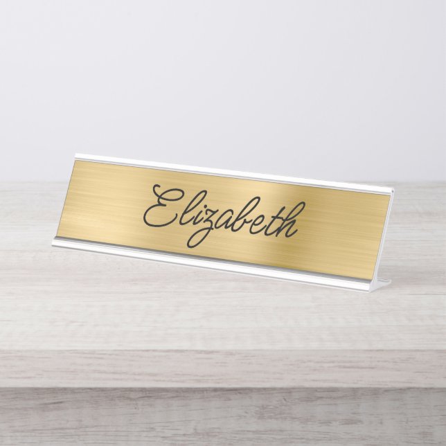 Placa De Mesa Letra Monolinha Estilística Folha Dourada Leve (Frente)