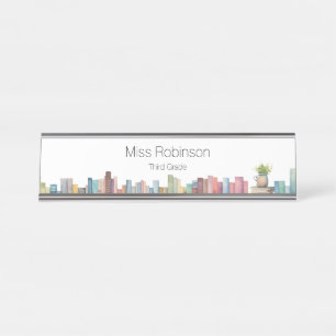 Placa De Mesa Livros de Aquarela Professor ou Bibliotecário