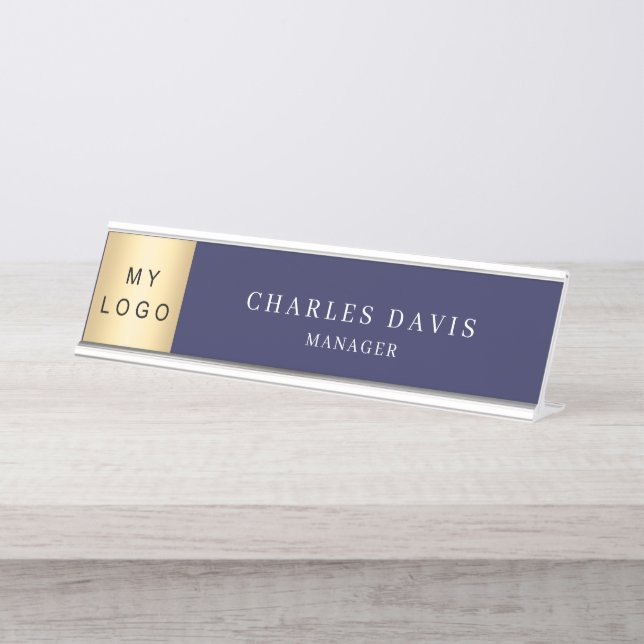 Placa De Mesa logotipo azul marinho escritório (Frente)