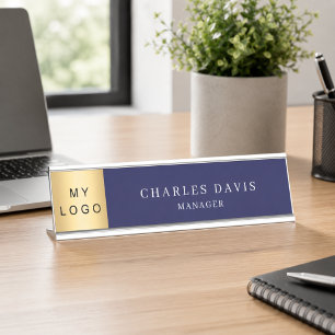 Placa De Mesa logotipo azul marinho escritório