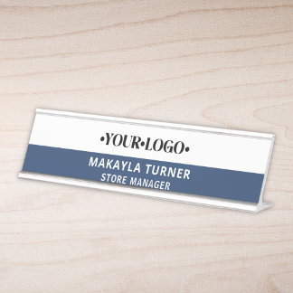 Placa De Mesa Logotipo Azul Personalizado