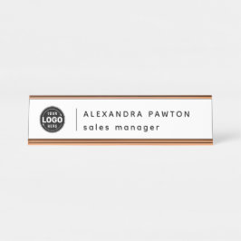 Placa De Mesa Logotipo branco minimalista Placa de nome do funci