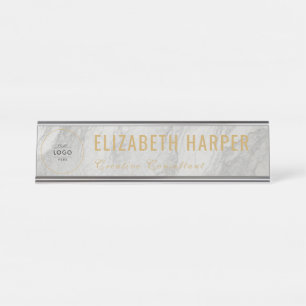 Placa De Mesa Logotipo Comercial Personalizado Mármore Branco Ch