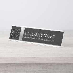 Placa De Mesa Logotipo da empresa preto e prateado personalizado