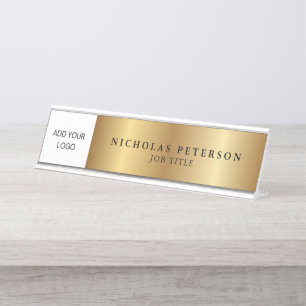 Placa De Mesa Logotipo da Empresa Profissional Dourada Metálico