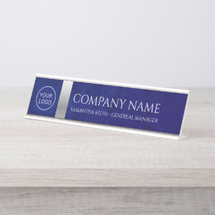 Placa De Mesa Logotipo da empresa Real Blue Leather and Silver C