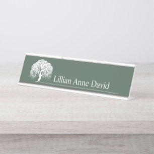 Placa De Mesa Logotipo de árvore verde-oliva moderna personaliz