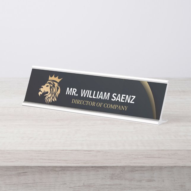 Placa De Mesa Logotipo de Leão Elegante Profissional (Frente)
