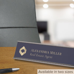 Placa De Mesa Logotipo Elegante Moderno Azul-marinho