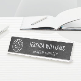 Placa De Mesa Logotipo Empresarial Elegante Funcionário Preto Es