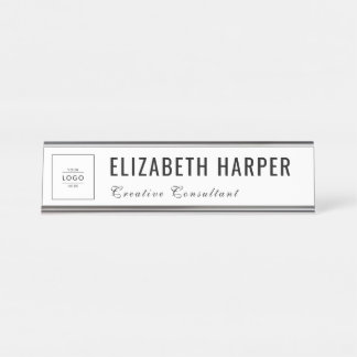 Placa De Mesa Logotipo Empresarial Personalizado Moderno Preto e