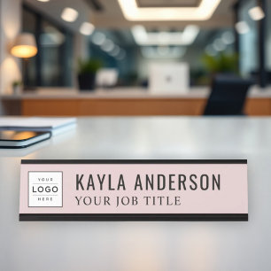 Placa De Mesa Logotipo Empresarial Personalizado Rosa Moderno