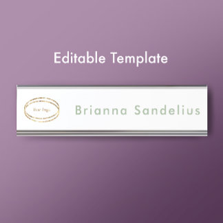 Placa De Mesa Logotipo Empresarial Verde Sage Moderno Simples Pe
